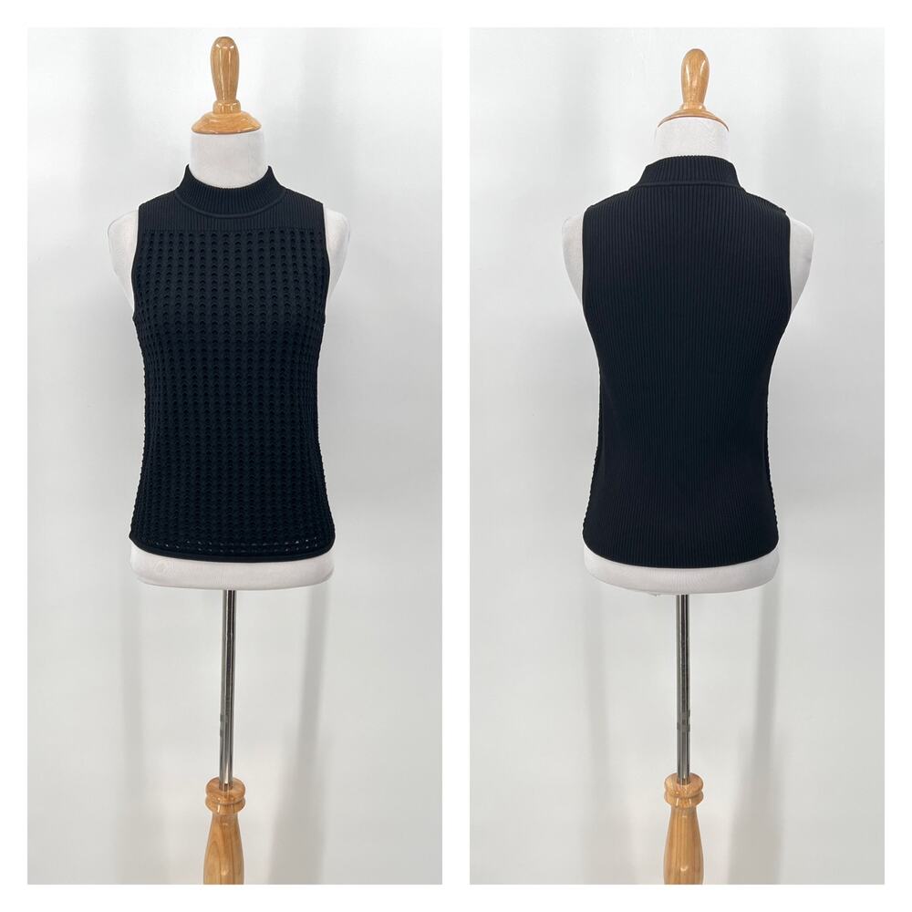 RAG AND BONE Ingrid Sleeveless Mock Neck Top Womens XS Black Open Knit Ribbed